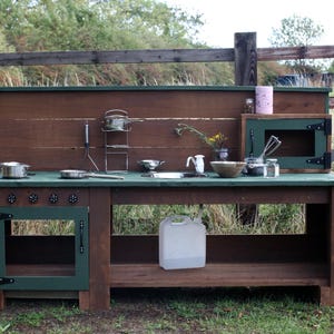 Handmade Wooden Mud Kitchen | Outdoor Play Kitchen with Sink, Oven & Storage | FSC Wood Garden Toy for Children