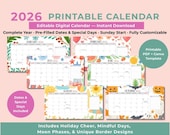 2026 Printable Monthly Wall Calendar: Landscape, Editable Canva Template (PDF)