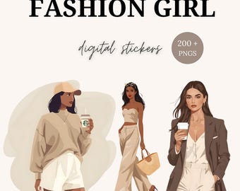 Fashion Digital Stickers | Aesthetic Outfit PNG Clipart Bundle for Planners, Journals & Scrapbooking | Commercial Use