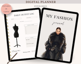 Agenda di moda digitale, pianificatore di outfit, organizzatore di guardaroba, diario di stile, modificabile con Canva, con collegamenti ipertestuali, download immediato, Goodnotes, iPad