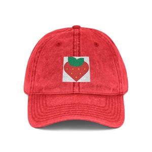 Embroidered Cap, Retro Fashion, Breathable Hat, Trendy Headwear, Fun Strawberry Logo, Vintage Clothing Accessory