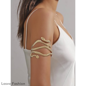 Gouden Slangen Armmanchet Armband – Verstelbaar Serpent Statement Sieraad voor Vrouwen