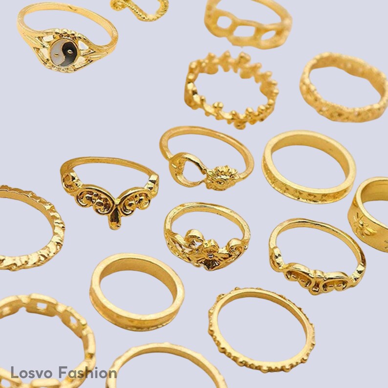 Gold Ring Set Stacking Midi Rings Pack Boho Knuckle Rings - Etsy