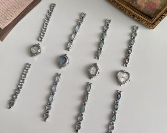 Pulsera de reloj retro plateada personalizada, esfera ovalada con forma de corazón, kit de joyería DIY, accesorios de estilo vintage, reloj pequeño retro de regalo para ella