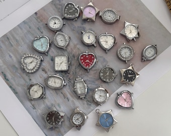 Assorted Watch Faces for Crafting,Vintage Quartz Dial,Heart Star Round Rectangle Watch Faces,Punk Y2K Jewelry Making Supplies