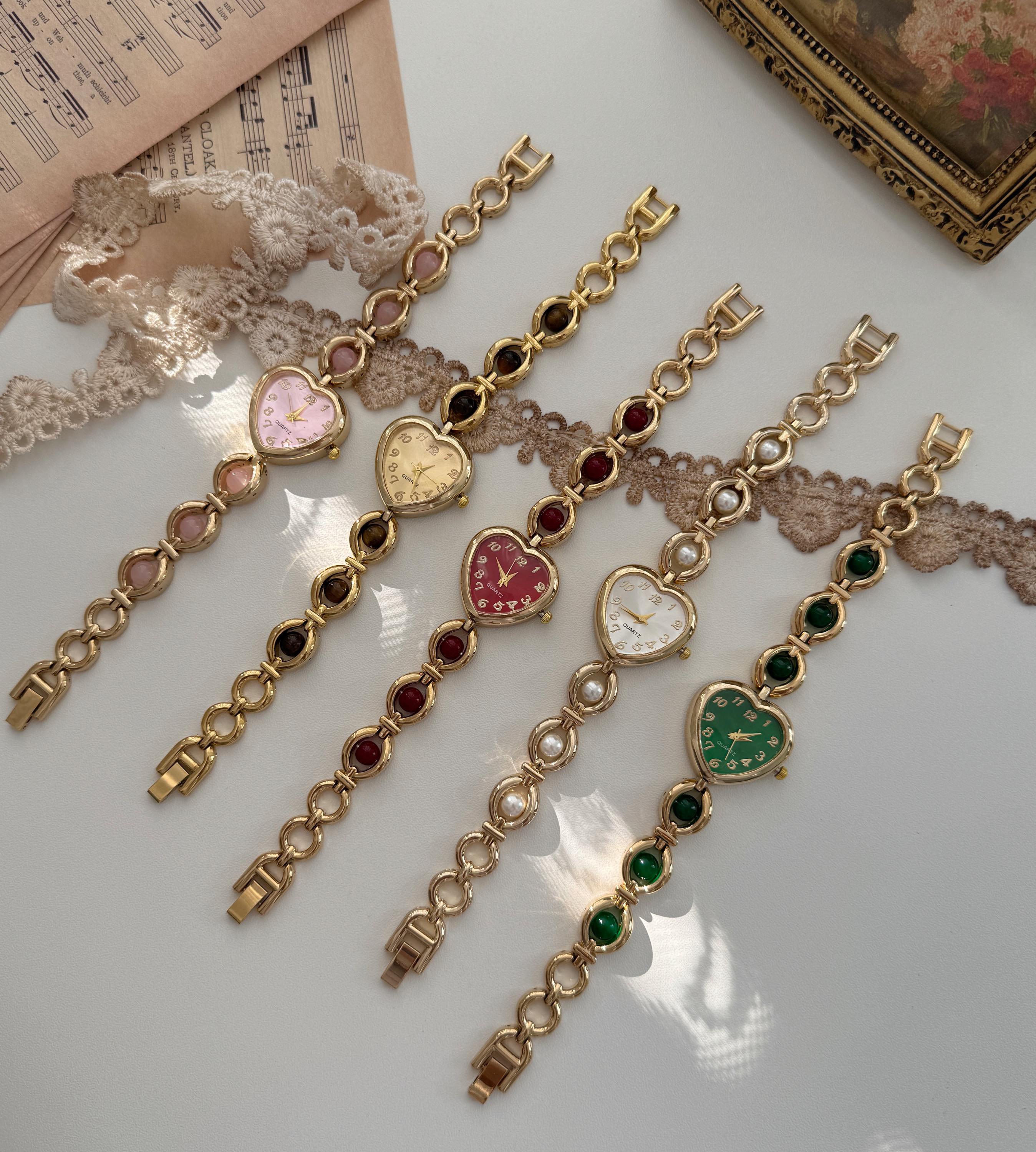 SKU0464 Retro Silver‎ Green Gemstones Women Fashion Watch Bracelet + gift bag Gold Vintage Women Watch with Green Stone Bracelet Band  main image 4
