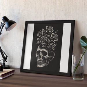Set of 2 Digital Skull Wall Art Prints | Gothic Black and White Posters | Dark Aesthetic Printable | Rock Punk Home Decor