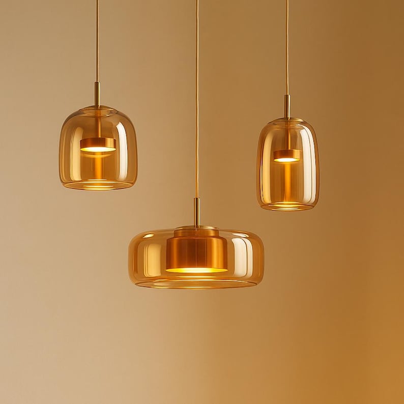 Lámpara colgante moderna de cristal: lámpara de techo redonda grande, lámpara de araña contemporánea de cobre y cristal para comedor, cocina o sala de estar.