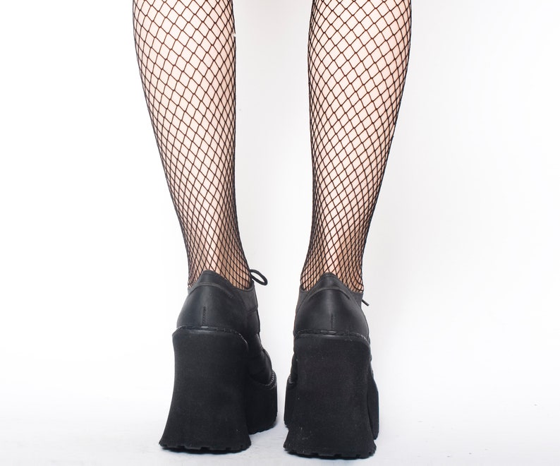 90s Black Hiking Lug Sole Patchwork Platform Treaded Hiking Grunge Bratz Style Leather Boots