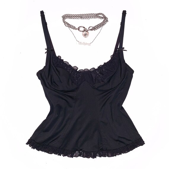 Vintage VS Black Goth Satin Milkmaid Tank Shirt Co