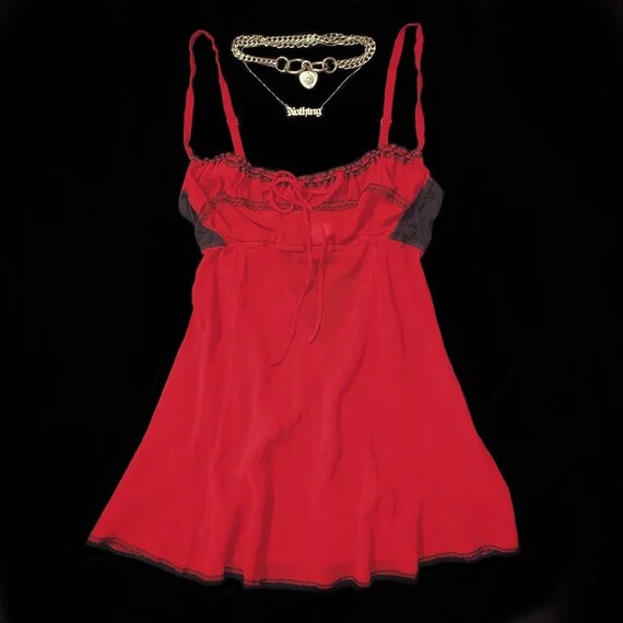 90s / y2k Vintage VS Silk Chiffon Red Lace Peasant