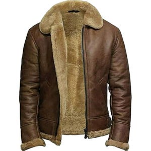 Handmade RAF B3 Sheepskin Bomber Jacket: Brown Leather Aviator Coat