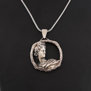 Apollo Necklace – Handmade Sterling Silver Ancient Bust Pendant, Greek God Mythology Jewelry