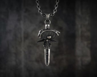 Sterling Silver Viking Warrior Sword Pendant – Norse Amulet Necklace