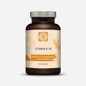Vitamine E T8 de Kala Health - 180 gélules - Formule unique contenant les 8 tocophérols et tocotriénols, sans HAP ni métaux lourds