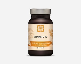 Kala Health Vitamin E T8 - 60 capsules - Unique Formula with All 8 Tocopherols and Tocotrienols contains no PAH’s, Heavy Metals