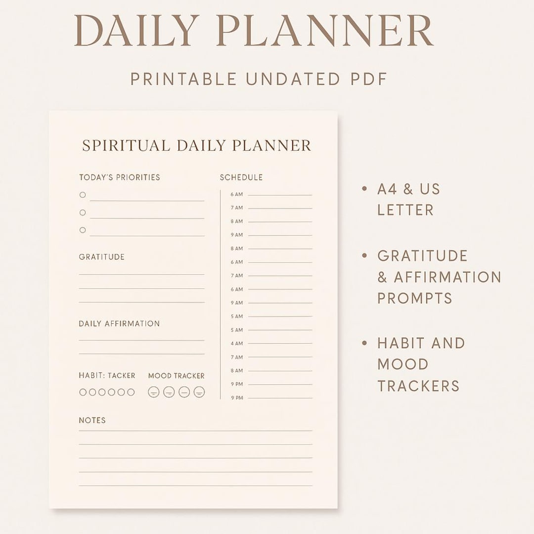 Spiritual Daily Planner – Printable Undated PDF | A4 and US Letter ...