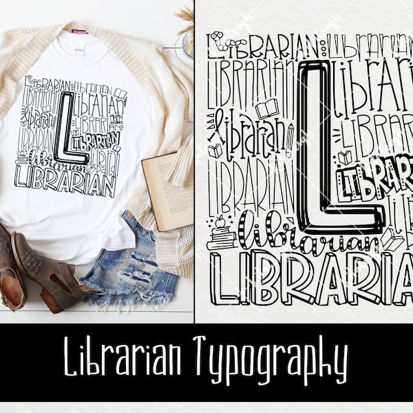 Librarian Typography INSTANT DOWNLOAD dxf, svg, eps, png for use with programs like Silhouette Studio and Cricut Design Space