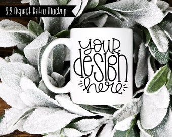 Download Free 11 oz Coffee Mug Mockup with Snowy Wreath PSD Template
