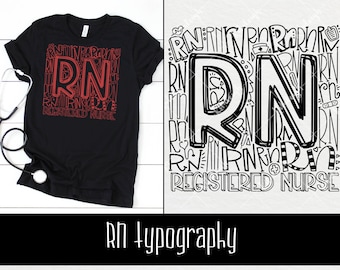 RN Nurse Typografie INSTANT DOWNLOAD dxf, svg, eps, png, für die Verwendung mit Programmen wie Silhouette Studio und Cricut Design Space