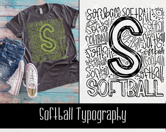 Softball Typografie INSTANT DOWNLOAD dxf, svg, eps, png für die Verwendung mit Programmen wie Silhouette Studio und Cricut Design Space