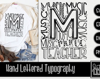 Music Teacher Typography INSTANT DOWNLOAD dxf, svg, eps, png for use with programs like Silhouette Studio and Cricut Design Space