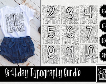 Birthday Typography Bundle INSTANT DOWNLOAD dxf, svg, eps, png for use with programs like Silhouette Studio and Cricut Design Space