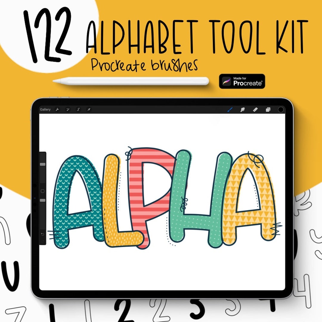 122 Procreate Brushes | Alphabet Creator Tool Kit - Etsy