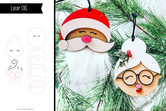 Santa And Mrs Claus Christmas Ornament Svg Design Instant Etsy