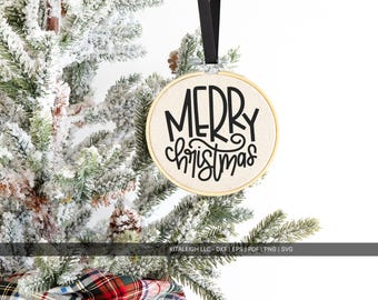 Merry Christmas Hand Lettered SVG: Round Ornament & Door Decor (Digital Download)