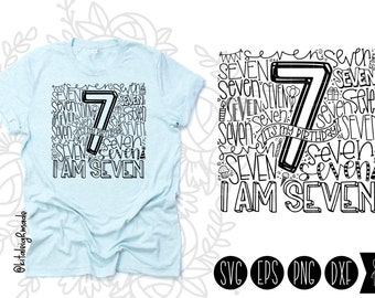 Seventh 7th Birthday Typography Shirt SVG | Party Cut File