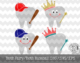 Tooth Fairy/Tooth Baseball Files INSTANT DOWNLOAD in dxf/svg/eps for use with programs such as Silhouette Studio and Cricut Design Space