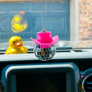 Pink Cowgirl Hat Disco Ball Car Cowboy Disco Ball and Pink Hat l