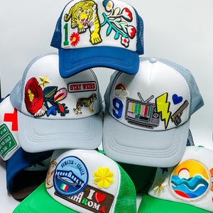 Trucker Hut mit Patches, gepatchter Hut, Vintage Patch Trucker Hut, Einzigartige Baseballkappe, trendige Trucker Hut, süße Trucker Hut für Frauen