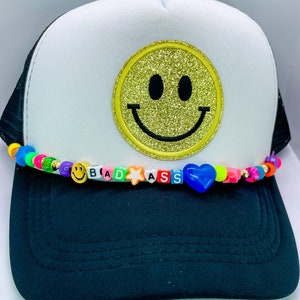 Trucker Hat Charm Accessory, Trendy Trucker Hat Gift, Custom Hat Accessories, Smiley Face Hat Charm, Summer Hat, Cute Trucker Hat For Women