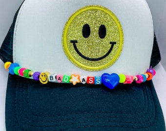 Trucker Hat Charm Accessory, Trendy Trucker Hat Gift, Custom Hat Accessories, Smiley Face Hat Charm, Summer Hat, Cute Trucker Hat For Women