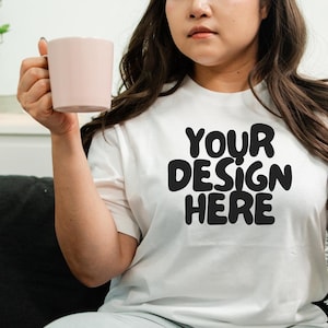 Bella Canvas 3001 mockup, Bella Canvas 3001 White Shirt mockup, 3001 White T-shirt mockup, Oversized White T Shirt Real Model shirt Mockup