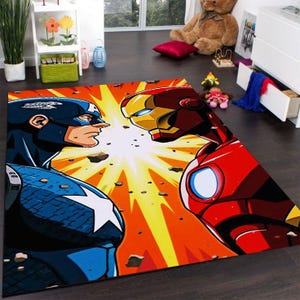 Captain America and Iron Man Rug, Kids Room Decor, Gift For Childs, Area Floor Rug, Boys Room, Washable Rug, Anti Slip Rug, Popular Rug,