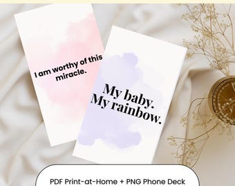 Rainbow Baby Affirmations | 40 Printable & Digital Pregnancy After Loss Cards | PDF Print-at-Home + PNG Phone Wallpapers
