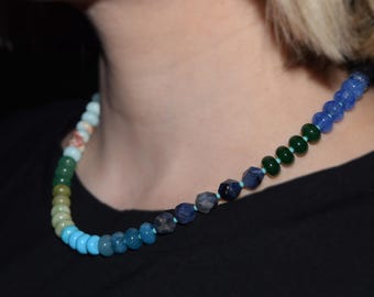 Capri Coast: Grün-Blau 16-Zoll-Rondell-Edelsteinperlenkette, Edelstahlverschluss