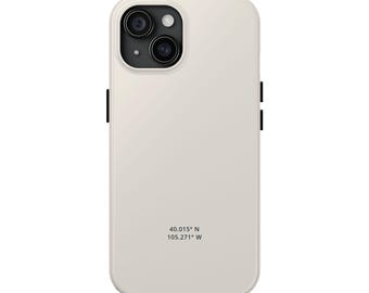 Personalized Coordinates Phone Case | Custom Location Tough Case for iPhone 18 Pro Max, 17, 16, 15 | Minimalist Gift