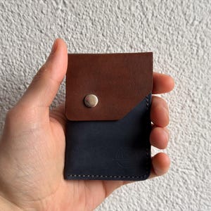 Handmade Leather Card Holder with Snap · Minimalist Slim Wallet for Men · Front Pocket Cardholder · Hand Stitched Wallet Gift for Him