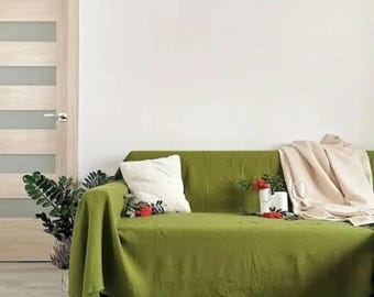 100% Cotton Solid Sofa Slipcover: Washable Couch Throw Protector