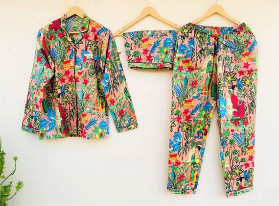 100% Indian Cotton PJ Sets women’s pajama set/night suit | made in india Natural pajama with shorts or pants Bridesmaid Gift , Summer Comfy