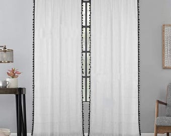 Handmade Cotton Tassel Curtains: Boho Window Panel Pair