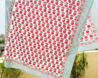 Hand Block Printed Cotton Sarong: Vintage Indian Beach Wrap