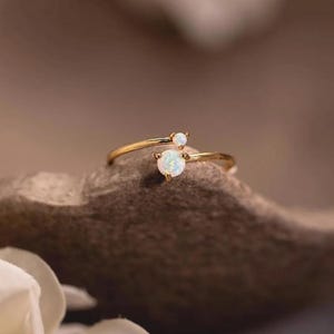 Adjustable Opal Ring Sterling Silver Double Opal Ring October Birthstone Ring, Minimalist Stacking Ring, Opal Engagement Ring Gifts For Her