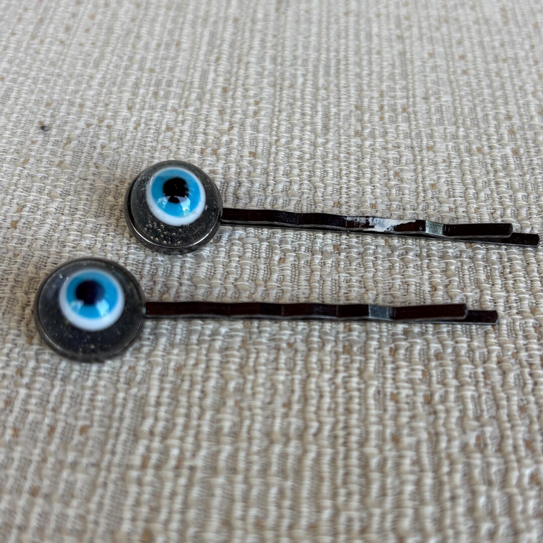 Evil Eye Bobby Pin Set, Fused Glass Pin on Gray Metal Wire - Etsy