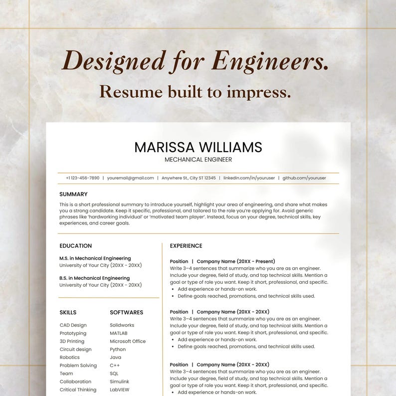Engineering Resume Template for Canva | Ats-friendly Editable CV for ...