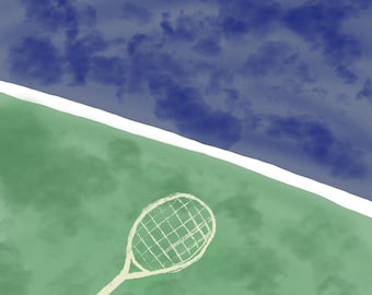Tennis Court Digital Painting | Sports Wall Art | Tennis Player Illustration | Athletic Room Decor | Printable Artwork | Instant Download